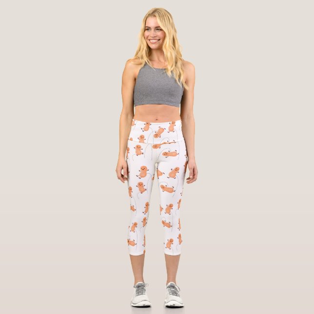 Leggings Capri Caricature de cacahuètes joyeux sautillant (Recto)