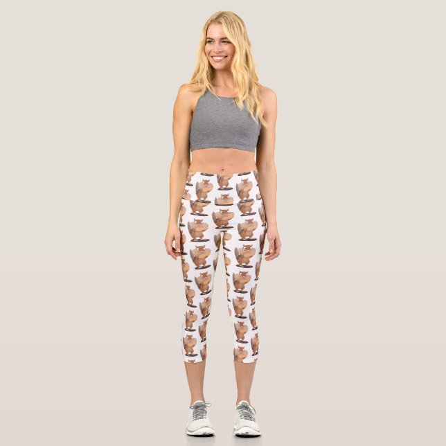 Leggings Capri Caricature de chipmunk à grosses joues mignonnes (Recto)
