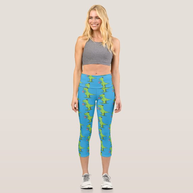 Leggings Capri Caricature de dinosaure vert t rex (Recto)