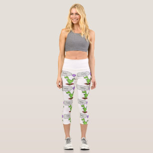 Leggings Capri Caricature de dragon dragon drôle et vert respiran