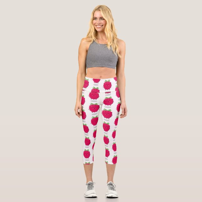 Leggings Capri Caricature de framboise très heureuse (Recto)