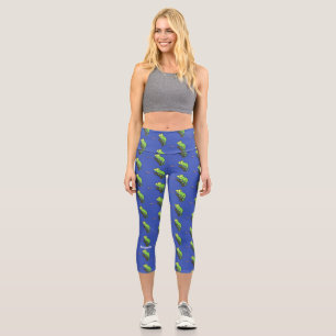 Leggings Capri Caricature de lézard de caméléon vert joyeux