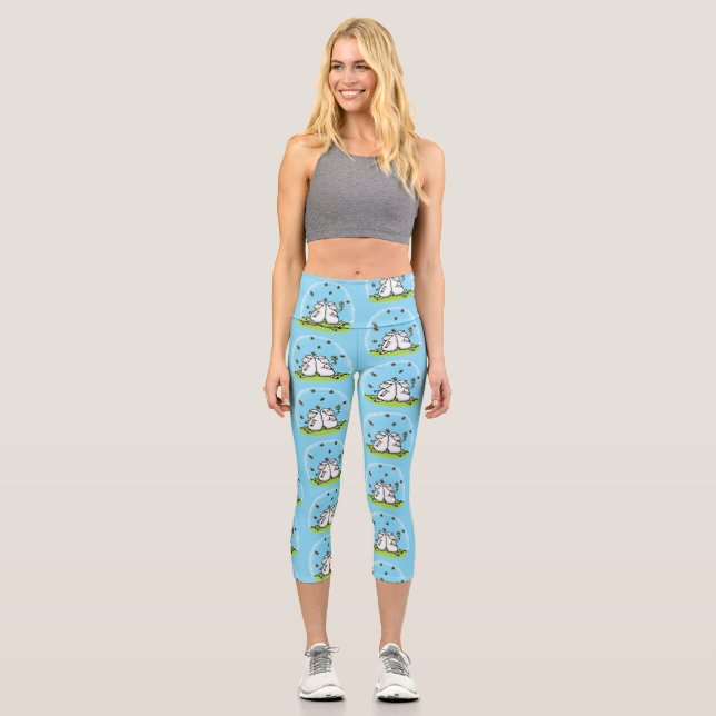 Leggings Capri Caricature de moutons mignons amis et papillons (Recto)