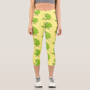 Leggings Capri Caricature de perruche verte curieuse