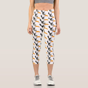 Leggings Capri Caricature d'oiseau de safari de barbecue jaune am
