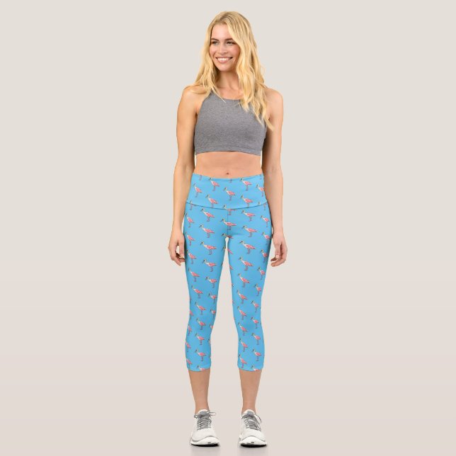 Leggings Capri Caricature d'oiseau de spatule de rose (Recto)