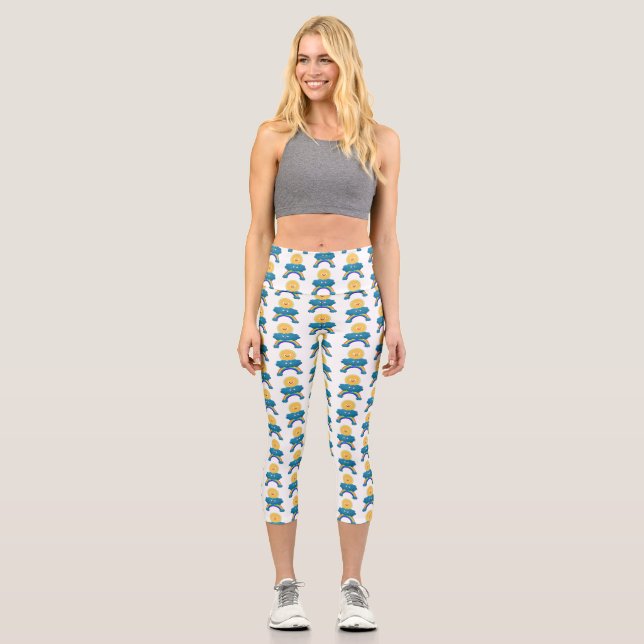 Leggings Capri Caricature en arc-en-ciel du joyeux nuage de solei (Recto)