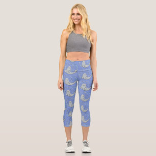 Leggings Capri Caricature joyeux de phoque et de poisson bleu