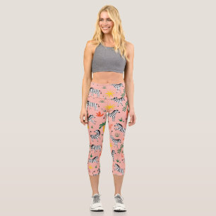 Leggings Capri Caricature Zebras Funny Motif sans couture