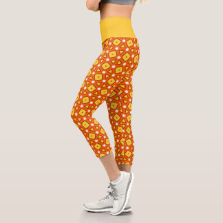 Leggings Capri Carré orange et triangle motif rétro naïf