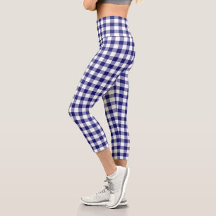 Leggings Capri Carreaux Vichy Bleu Blanc à Carreaux
