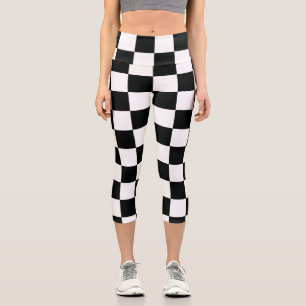 Leggings Capri Carrés à carreaux noir et blanc géométrique rétro