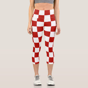 Leggings Capri Carrés à damier rouge blanc géométrique rétro