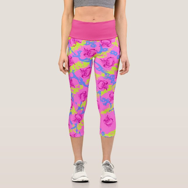 Leggings Capri Carrés Abstraits Capris Hot Pink (Recto)