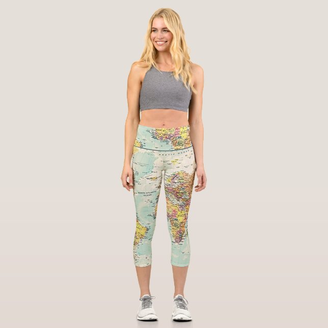 Leggings Capri Carte du monde Capris haut taille (Recto)