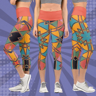 Leggings Capri Carton Mandala bleu jaune et orange