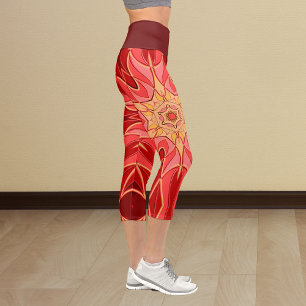 Leggings Capri Carton Mandala Flower rouge et orange