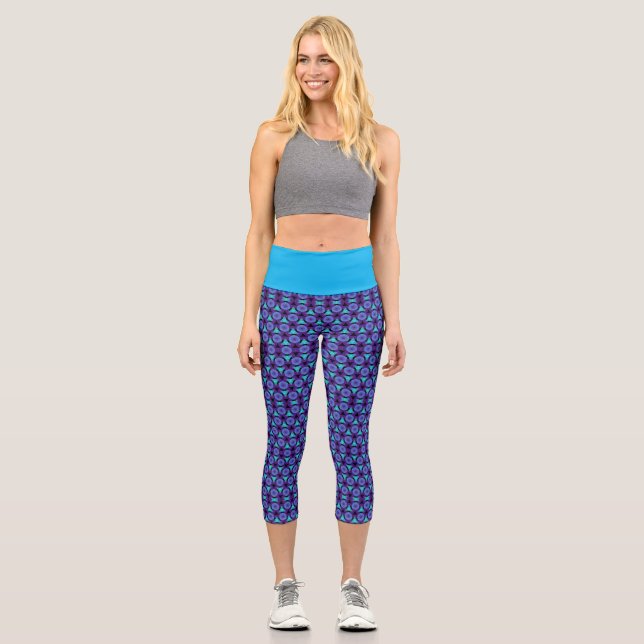 Leggings Capri Cercles Motifs géométriques Triangles violet et bl (Recto)
