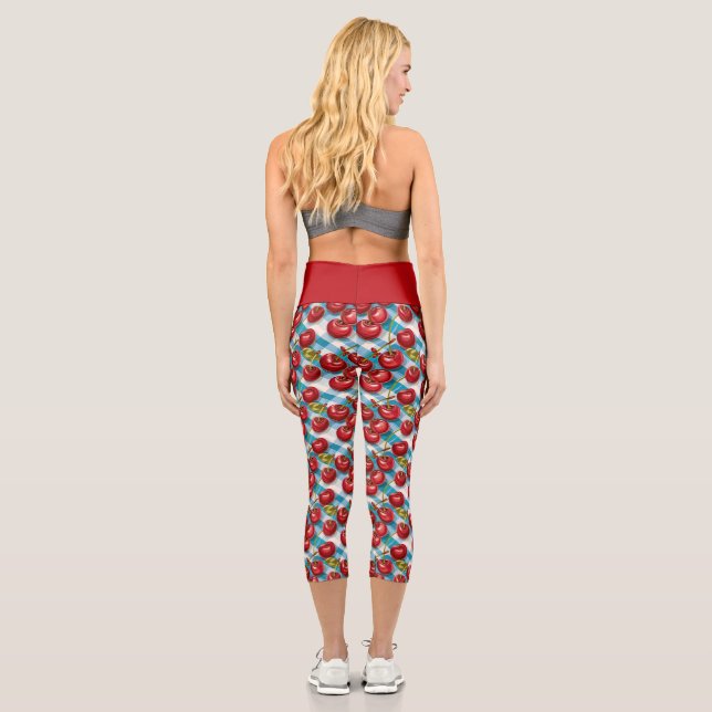 Leggings Capri Cerise mignonne et Motif bleu plaid (Verso)