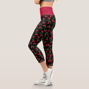 Leggings Capri Cerises D'Aquarelle Noire Et Rouge