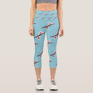 Leggings Capri Cerisier en Fleur, Sakura, Motif Floral Rose