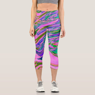 Leggings Capri Chartreuse Abstraite cool et Hot Pink Super Retro