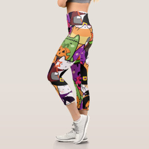 Leggings Capri Chat coloré en motif costume halloween