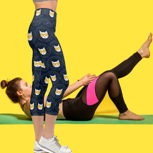 Leggings Capri Chat Dans Les Lunettes De Soleil Et Point Sur Whit