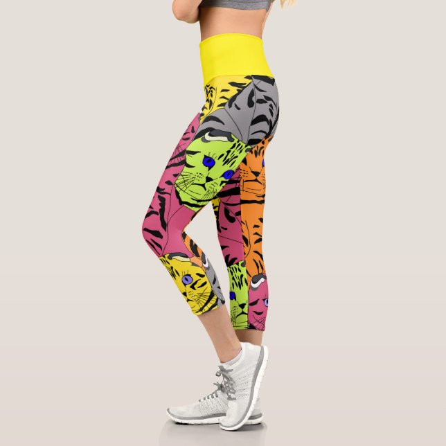 Leggings Capri Chat de couleur vive visage Capris (Gauche)
