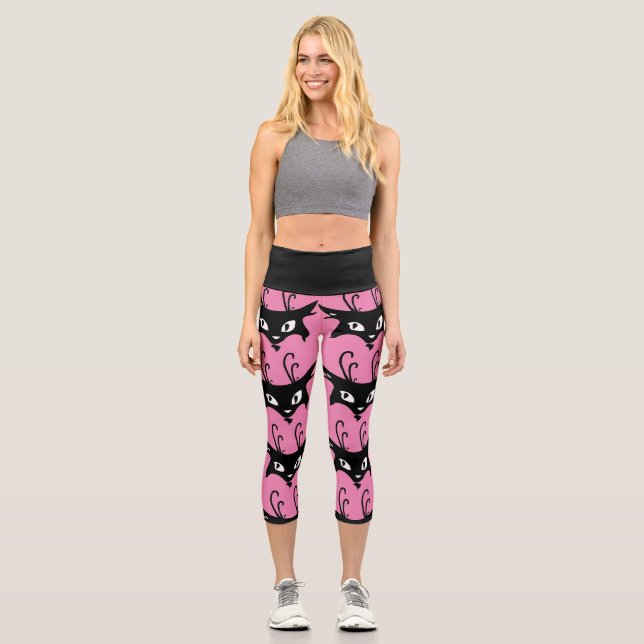 LEGGINGS CAPRI CHAT NOIR IMPRIMER CAPRI ROSE YOGA PANTS LEGINGS (Recto)