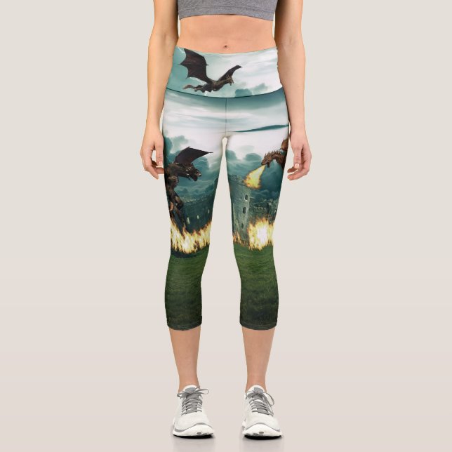 Leggings Capri Château du Dragon de Respiration de Feu (Recto)