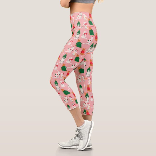 Leggings Capri Chats de Noël en Motif d'attraction (Gauche)