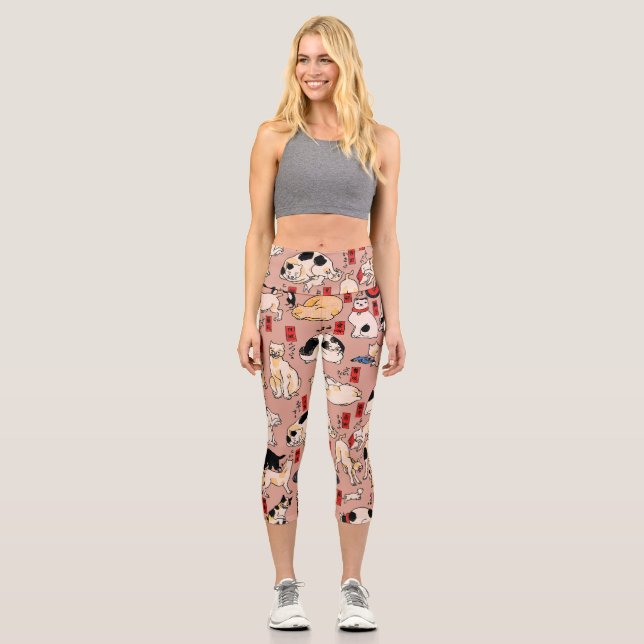 Leggings Capri chats japonais Ukiyo-e Funny kitty (Recto)