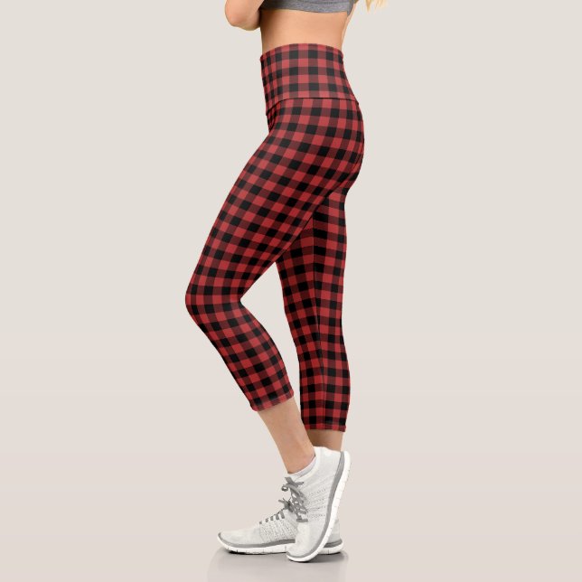 Leggings Capri Chèque de Buffle Noir Rouge (Gauche)
