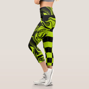 Leggings Capri Chèques et permules - Lime vert et noir