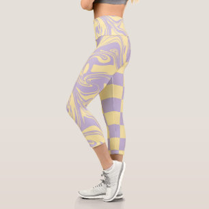 Leggings Capri Chèques et tourbillons - Pastel Jaune et Violet