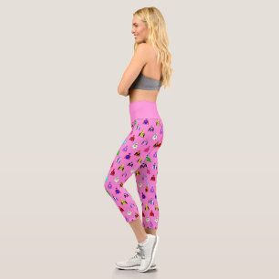 Leggings Capri Cheval Racing Jockey soies Motif sur rose