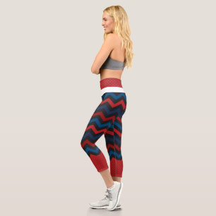 Leggings Capri Chevron Rouge et Bleu Capris haut taille