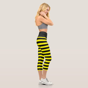 Leggings Capri Chic Bumble Bee Style Black Yellow Stripes Motif