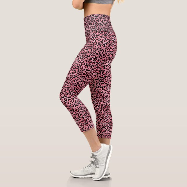 Leggings Capri Chic Empreinte de léopard noir rose tendance (Gauche)