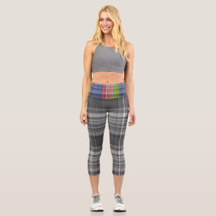 Leggings Capri Chic noir blanc gris bleu rose vert Tartan Plaid