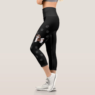 Leggings Capri Chien de dessin animé havanais au chocolat et blan