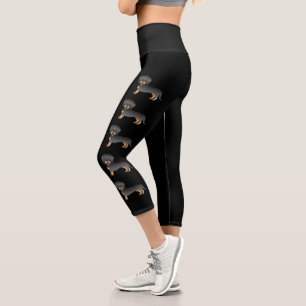 Leggings Capri Chiens de bande dessinée teckel à poil dur noir et