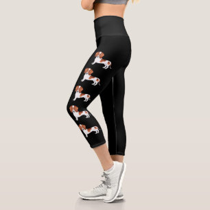 Leggings Capri Chiens de dessin animé teckel à poils courts rouge