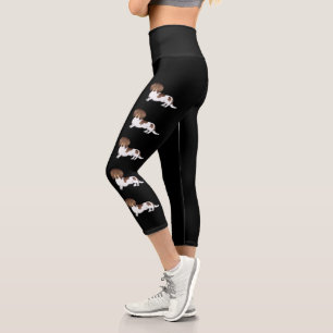 Leggings Capri Chocolat Et Tan Piebald Cheveux Longues Chiens
