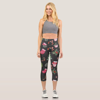 Leggings Capri Christmas Reindeer : Aquarelle Motif sans couture