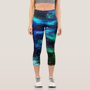 Leggings Capri Ciel étoilé Galaxy bleu et Turquoise