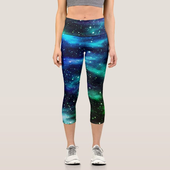 Leggings Capri Ciel étoilé Galaxy bleu et Turquoise (Recto)