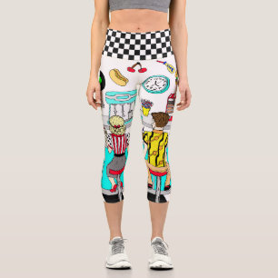 Leggings Capri Cinquante graphismes avec Milkshakes, Hot dogs Ret