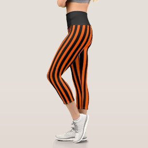 Leggings Capri Citrouille d'Halloween orange et rayure noire
